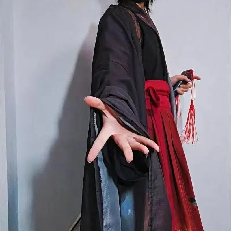 Conjunto de Hanfu chino para hombre y mujer, traje de Cosplay con estampado tradicional antiguo, color rojo y negro, talla grande XL