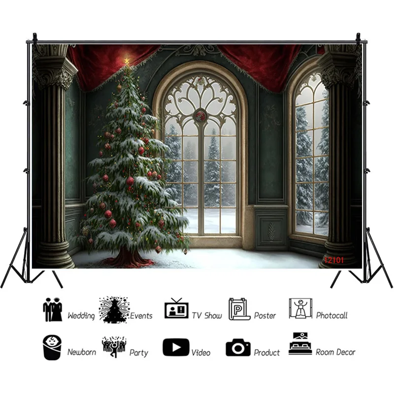 

SHENGYONGBAO Christmas Day Decoration Photography Backdrops Gift Box With Bows Snowflake Window Indoor Studio Background WW-28