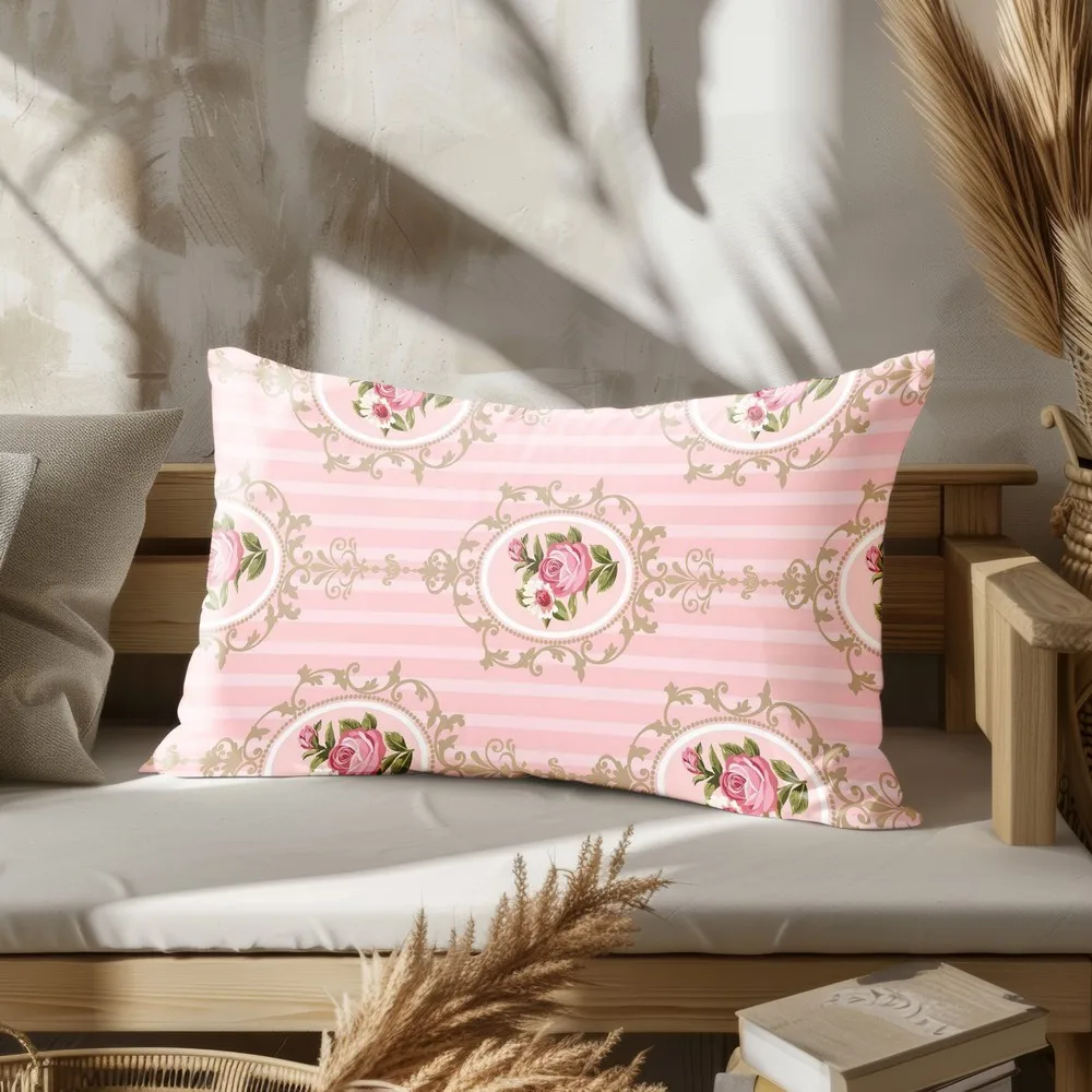 Home Decor Pink Floral Patterned Pillowcase Suitable For Sofa Bedroom Car Pillow Cover Cushion Rectangular Back Cushion