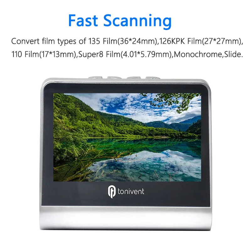 Film and Slide Scanner 5'' LCD Screen for 135 Film/126KPK /110 Film/Super8/ Monochrome/Slide to Digital JPEG Photos