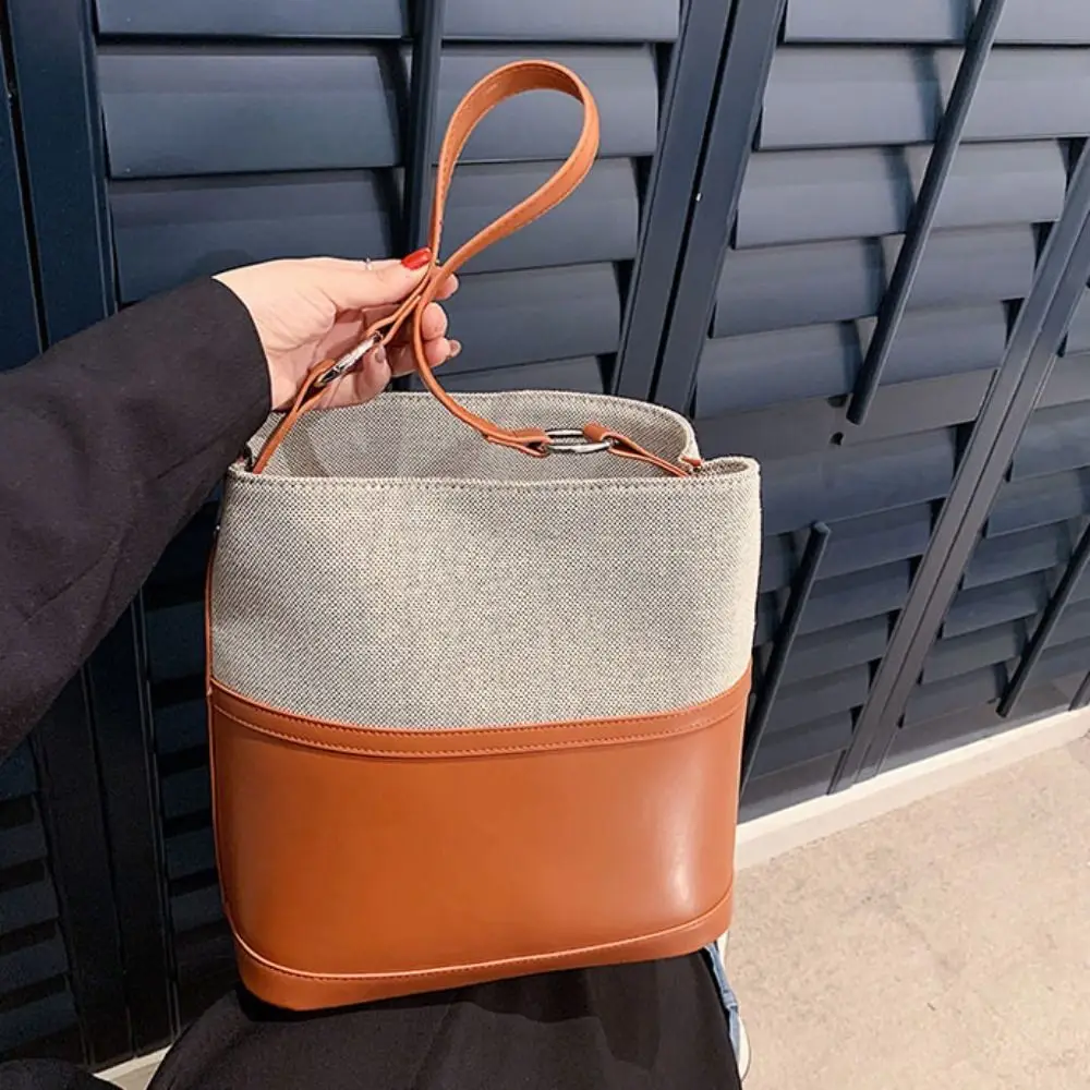 Модная лоскутная сумка на плечо из искусственной кожи в корейском стиле, большая вместительная сумка нового дизайна, повседневная женская сумка-ведро для девочек