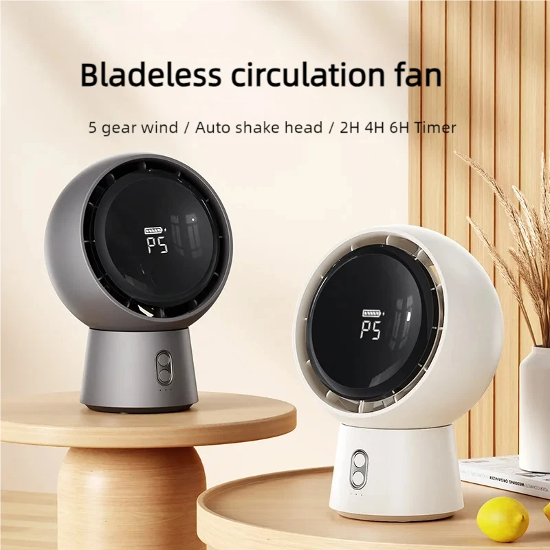 

Mini Portable Bladeless Air Circulating Fan USB Rechargeable 5000Mah Battery 5 Gear Wind Home Cordless Table Fan