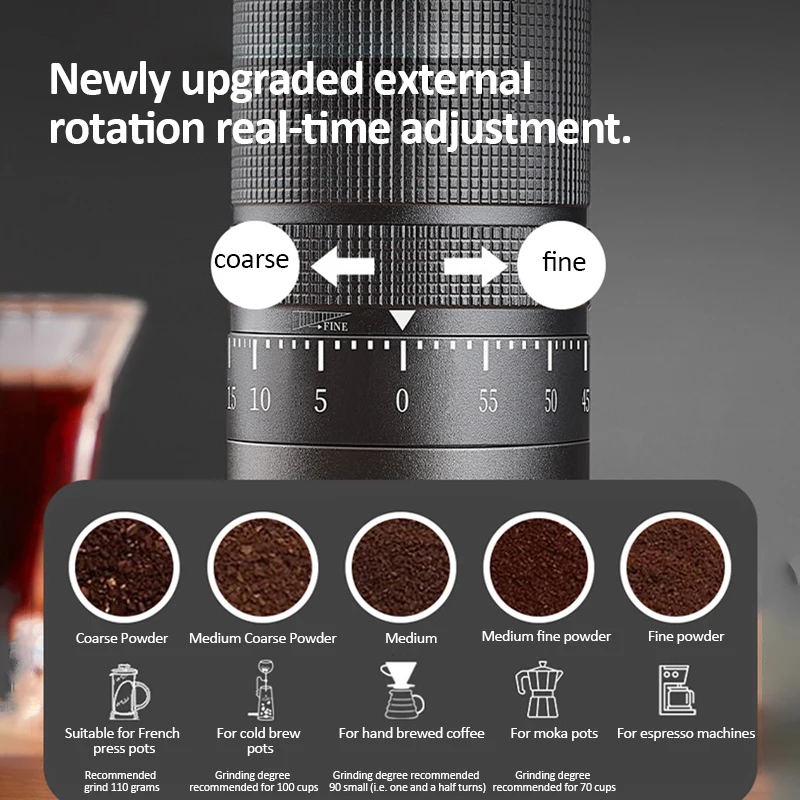 Ręczny młynek do kawy 5/6/7 rdzeń zewnętrzny regulowany młynek do kawy przenośny domowy młynek CNC ze stali nierdzewnej młynek do espresso