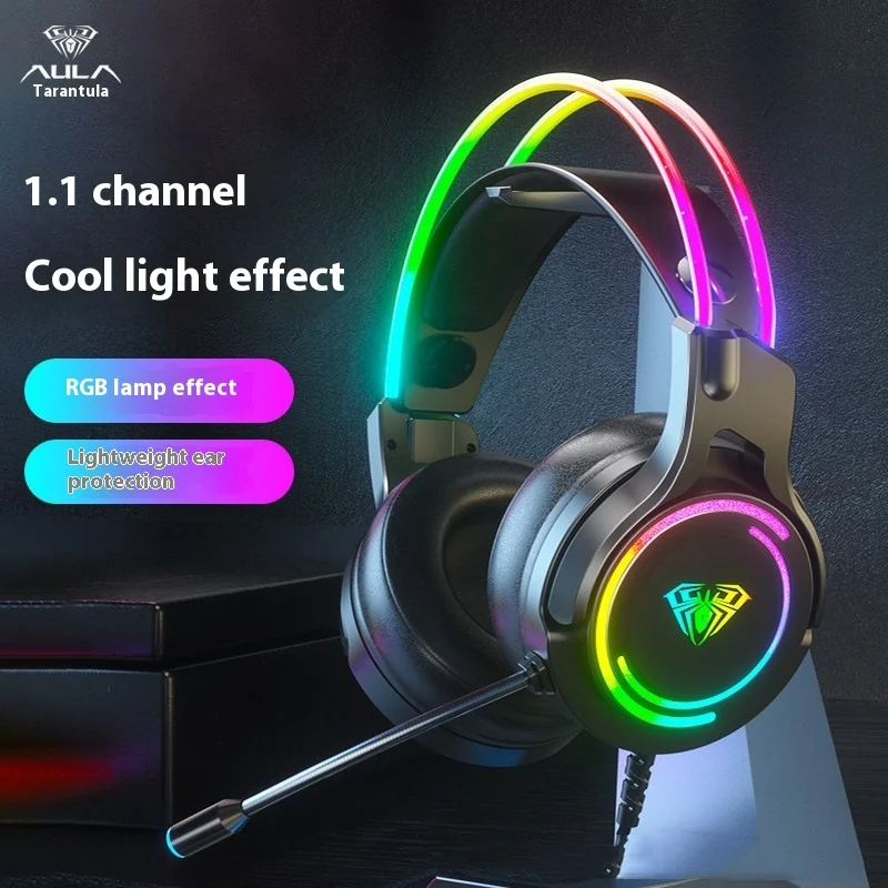 Aula S506 Gaming Headset Wired Usb Headset Esports Game 7.1 Channel Rgb Light Stereo Sound Adaptive Retractable Headbeam