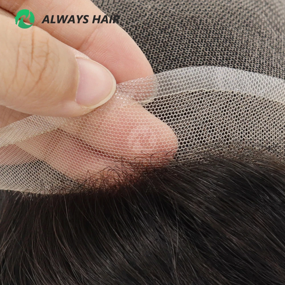 Alwayshair - DURA LACE Men\'s Capillary Prosthesis Hair 130% Hair Density Indian Hair Lace Toupee Wig For Man