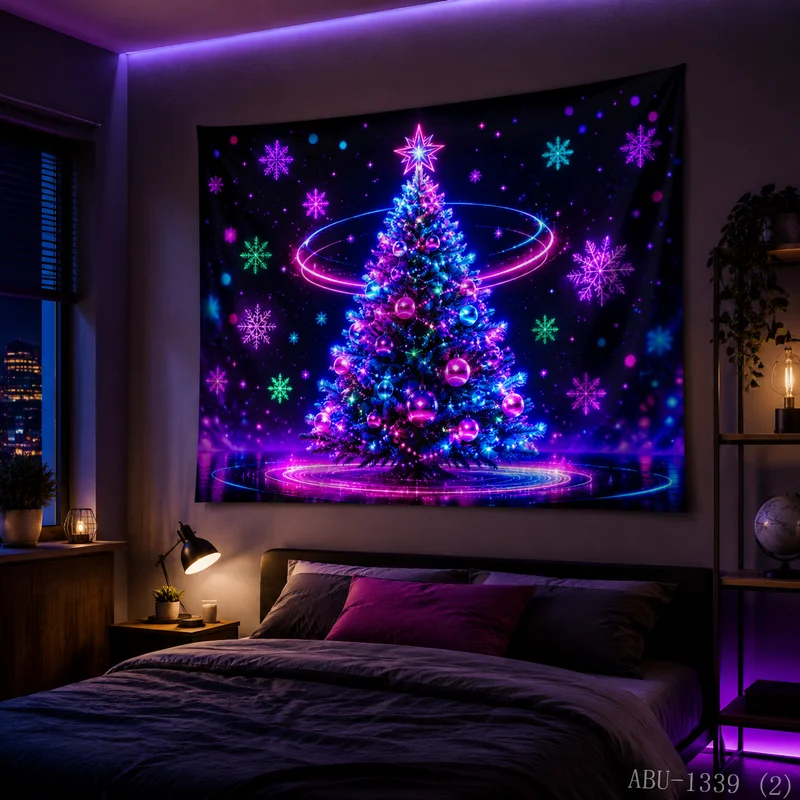 VIKAMA Neon RGB Three Meteor Gift Box Galaxy Nebula Starry Space Present Christmas Tapestry Bedroom Living Room Dorm Home Decor