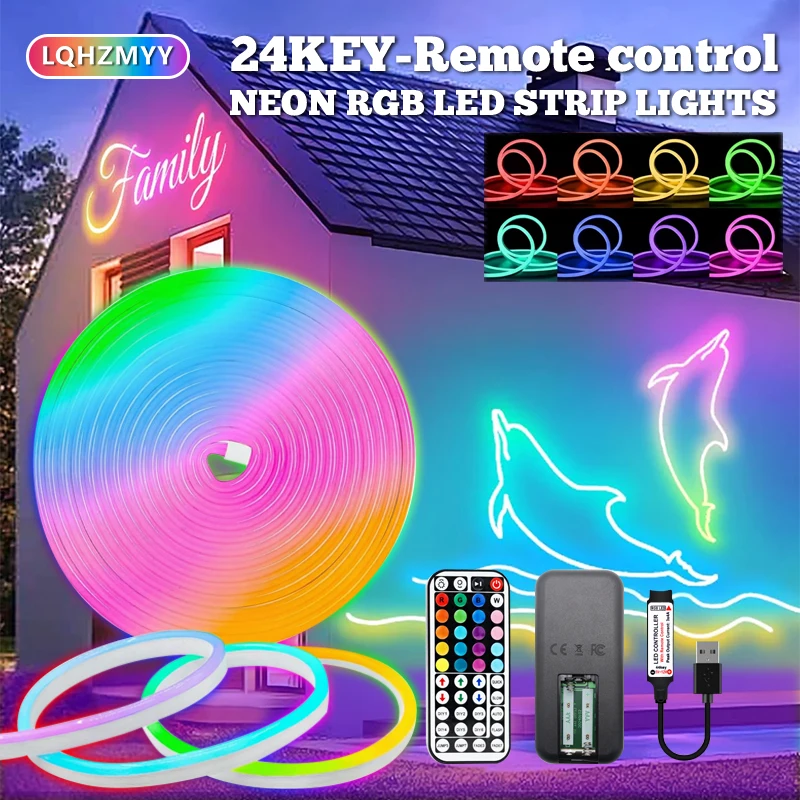 Low-Voltage 5V Usb-Powered Rgb Neon Light Strip, Flexible Led Light Strip with Multi-Functional 44-Key Remote Control, Suitable