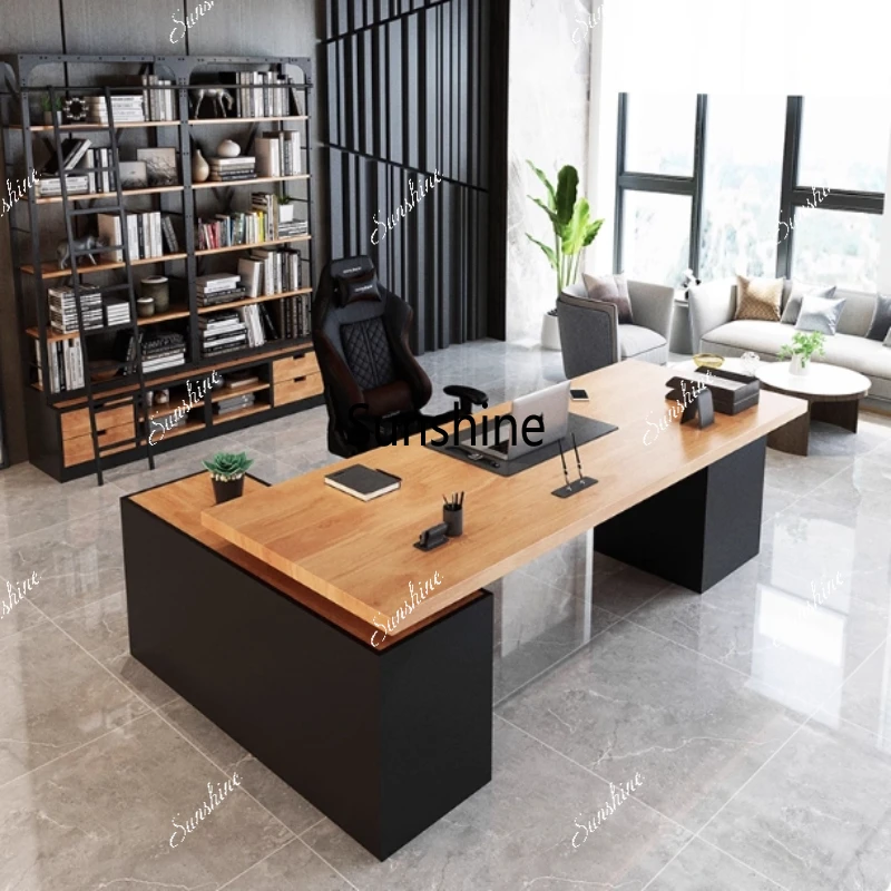 

Simple modern solid wood desk with storage cabinet side storage