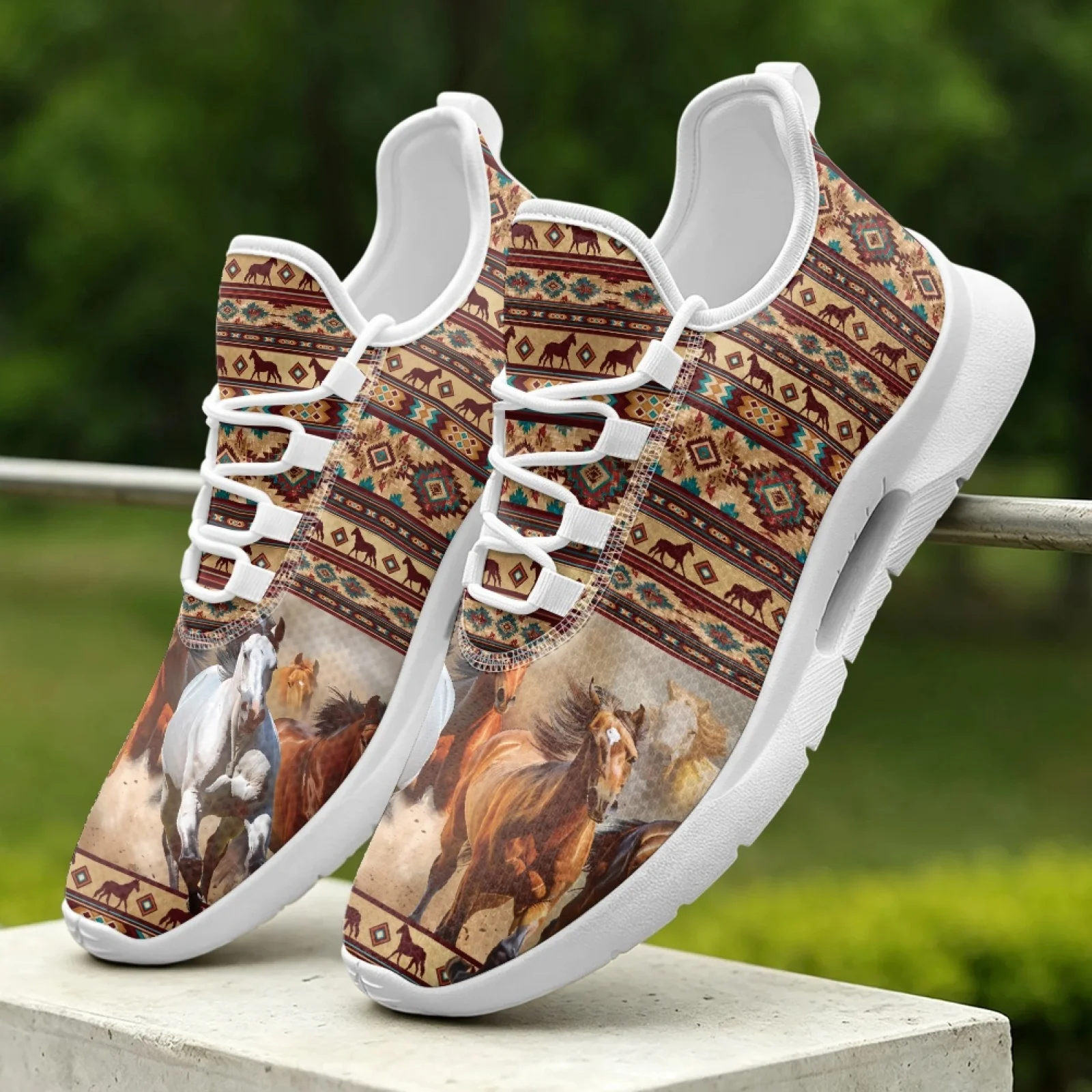XIXIRIMIDO Women's Lace-up Casual Shoe Nurse Shoes Women's Sandals Men's Sneakers and Casual Shoes Tenis Feminino Aztec Horse