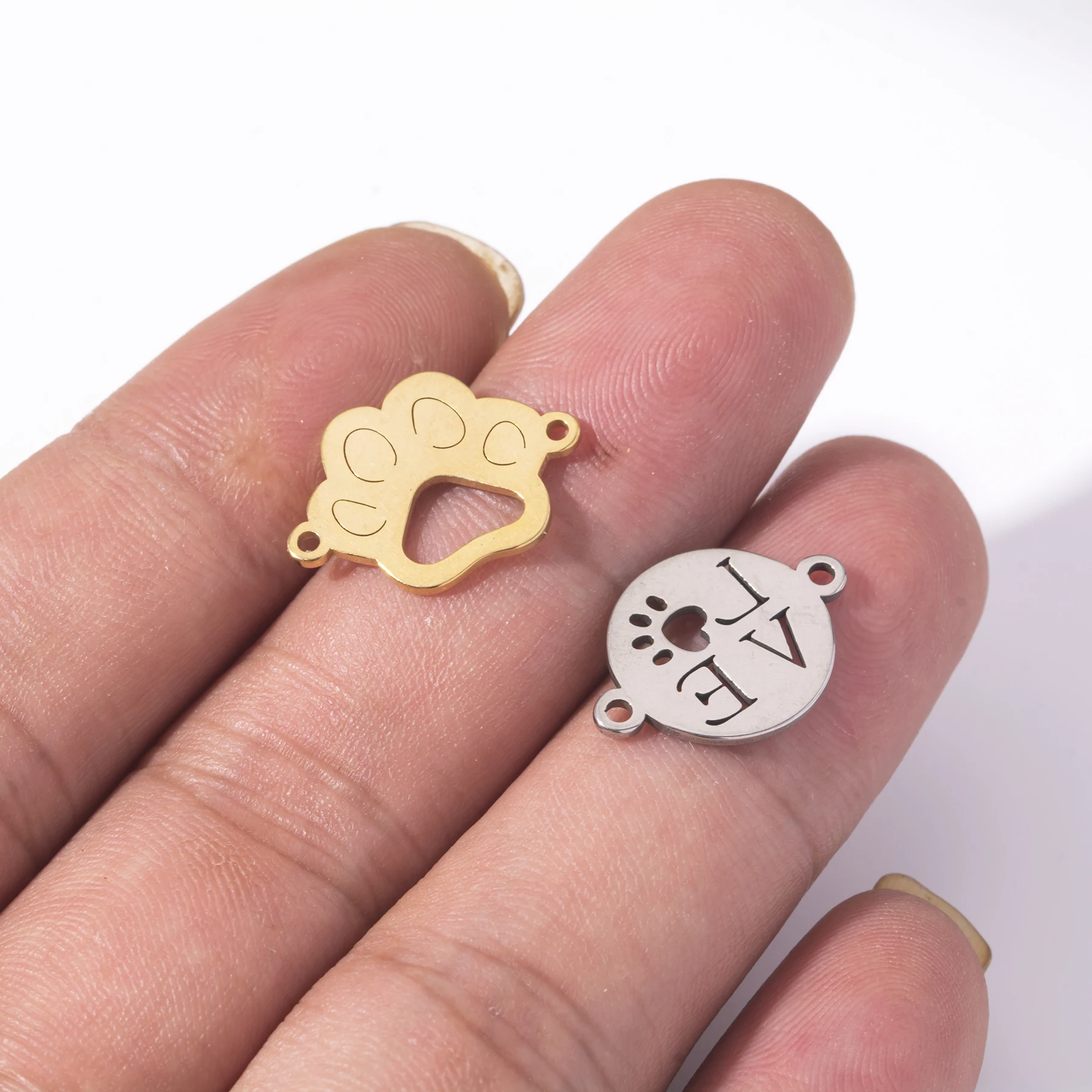 10 Stück/Set Edelstahl-Verbindungsanhänger mit Liebesbrief- und Pfotenabdruck-Motiv für DIY-Schmuckherstellung, Armband, Halskette – Detail 4