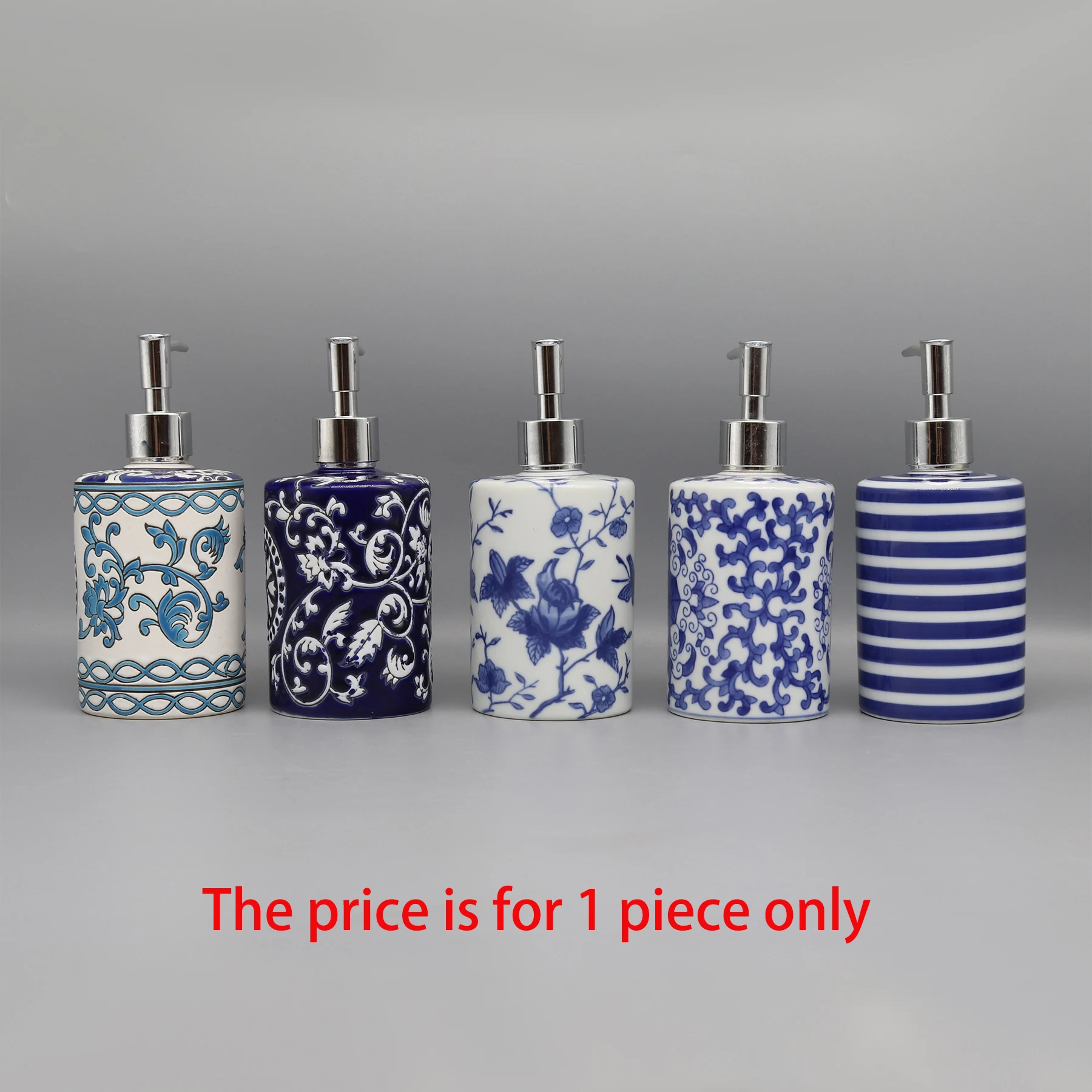 Liquid Soap Dispenser, Blue & White Ceramic, Bathroom Accessory