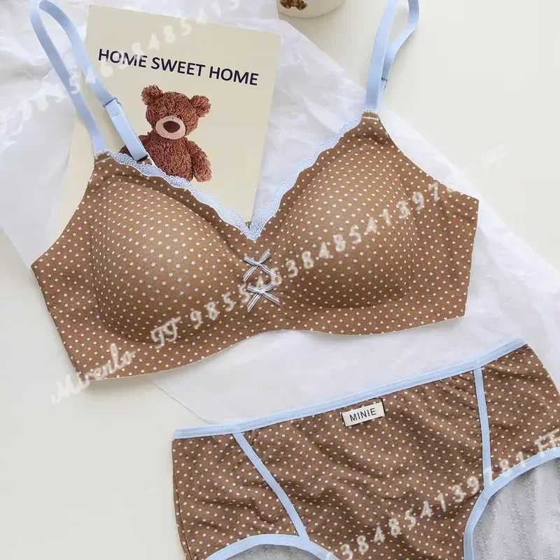 Floral Print Soft Lace Modal Lingerie Set Teen Small Bust Push Up Seamless Wireless Bra Comfortable Underwear for Women