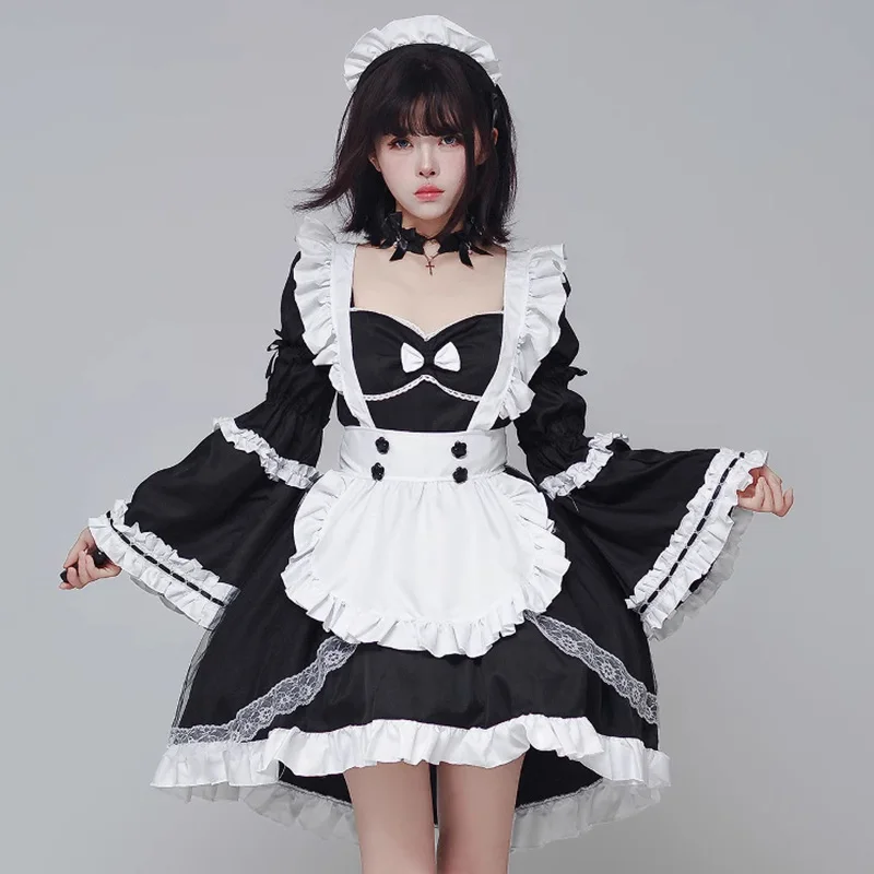 

S -5XL Black Goth Fishtail Lolita Maid Dress Cosplay Costume Girl Maid Dress Trending Suit for Maid Halloween Maid Party Costume