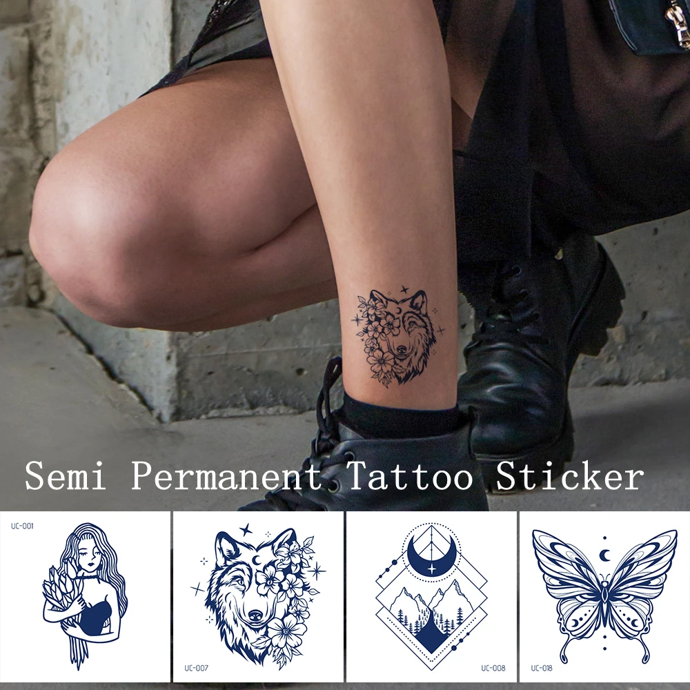 Butterfly Wolf Sexy Semi Permanent Tattoo Sticker Varnish Temporary Waterproof Arm Body Art Fake Tattoos Women Makeup Products