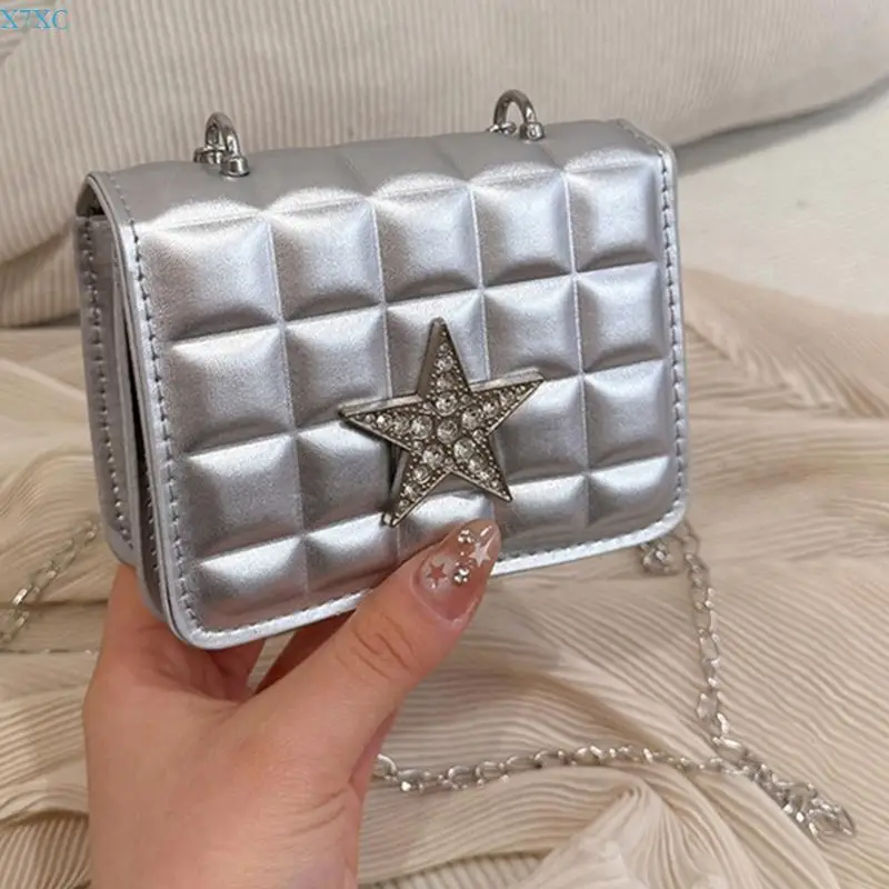 

X7XC Women Square Bag PU Leather Bag Trendy Shoulder Bag Rhinestones Star Dating Bag Fashion Crossbody Bag