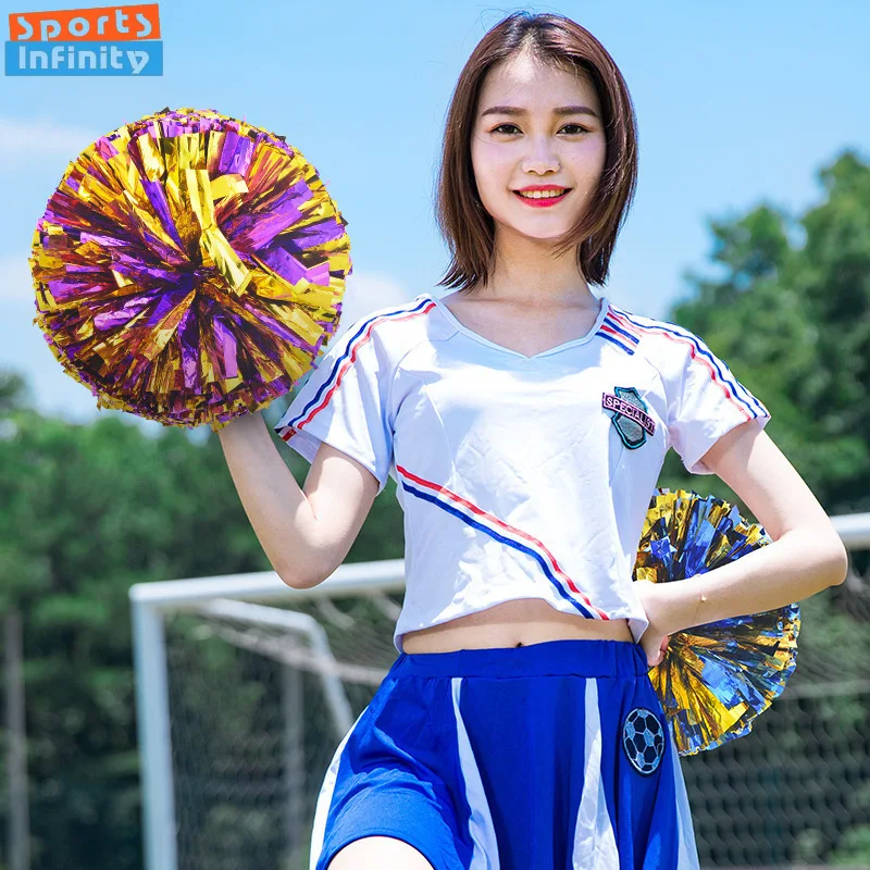 Colorful Handle Cheerleading Pom Poms Big Cheer Balls Silver Red Yellow Blue Hand Dance Pompoms Accessories for Women Girl Kids