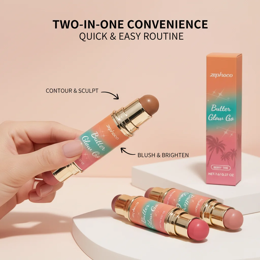 マルチデュアルエンドコンタースティックブロンザーブラッシュ防水長持ちフェイススカルプティングメイクアップすべての肌タイプポータブルトラベルサイズ