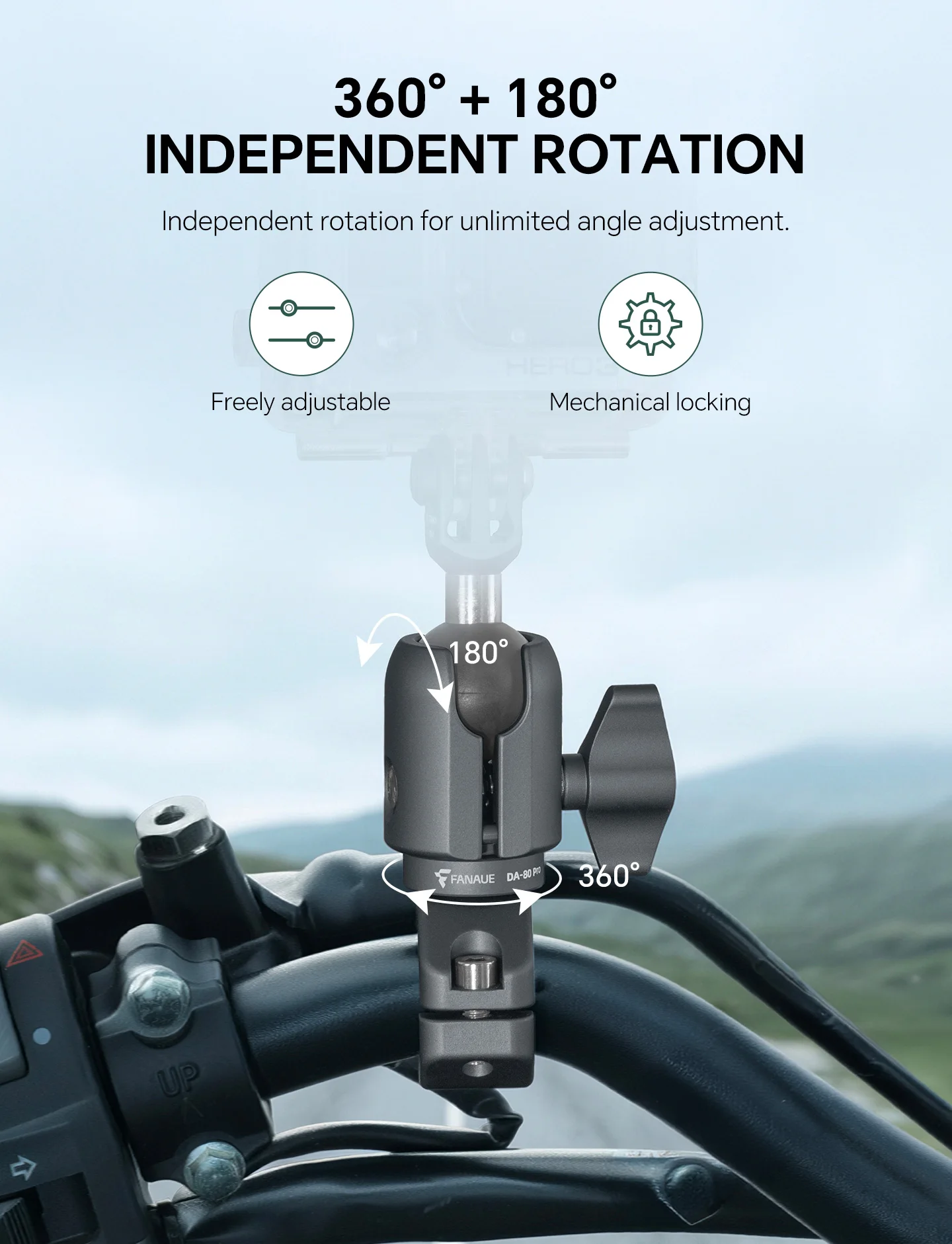 FANAUE Motorrad-Handyhalterung, verlängerter Lenkerbügel, Kugelkopf-Basis, Sportkamera, schnelle Demontage, Diebstahlschutz – Detail 5