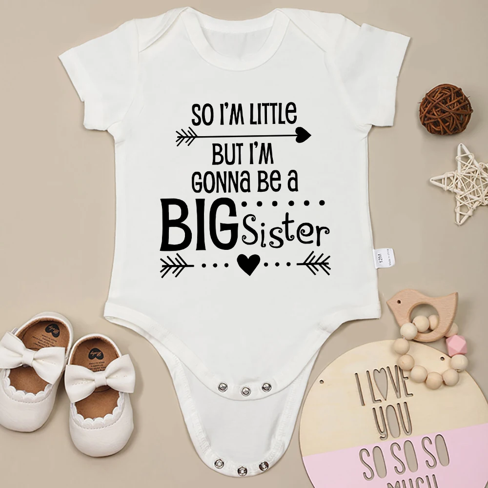 Cute Baby Girl Clothes Cotton Onesie “So I'm Little But I'm Gonna Be a Big Sister” Beautiful Fashion Newborn Bodysuit Hot Sale