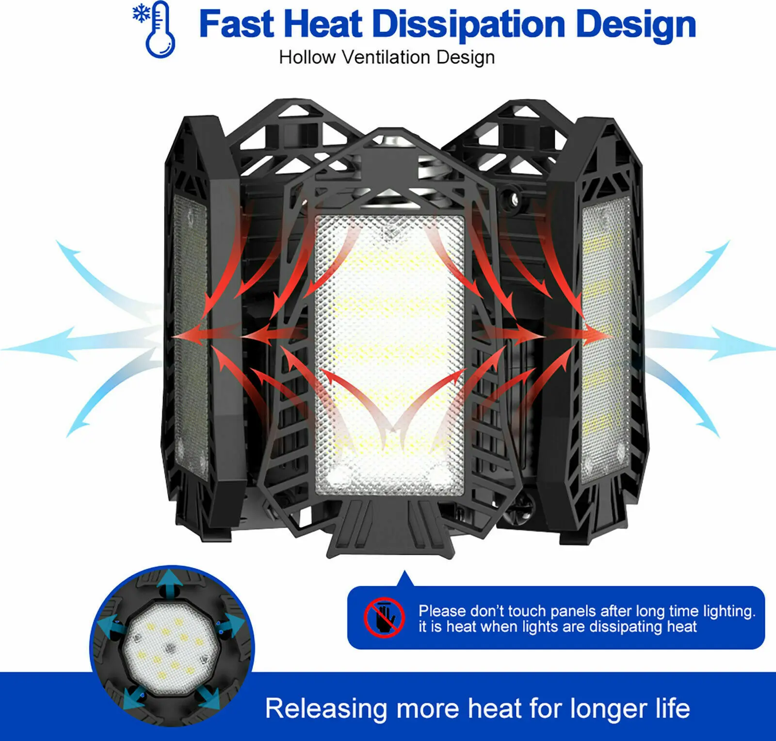 Plafonnier LED 150W ultra lumineux avec 5 panneaux réglables, 15000lm, 6500K, éclairage d'intérieur, luminaire de plafond, idéal pour un garage ou un atelier