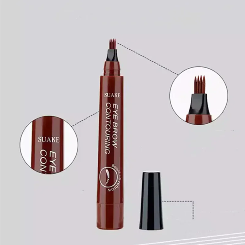 5 Colors Eyebrow Pencil Waterproof 4 Fork Tip Eyebrow Tattoo Pencil Cosmetic Long Lasting Natural Dark Brown Liquid Eye Brow Pen