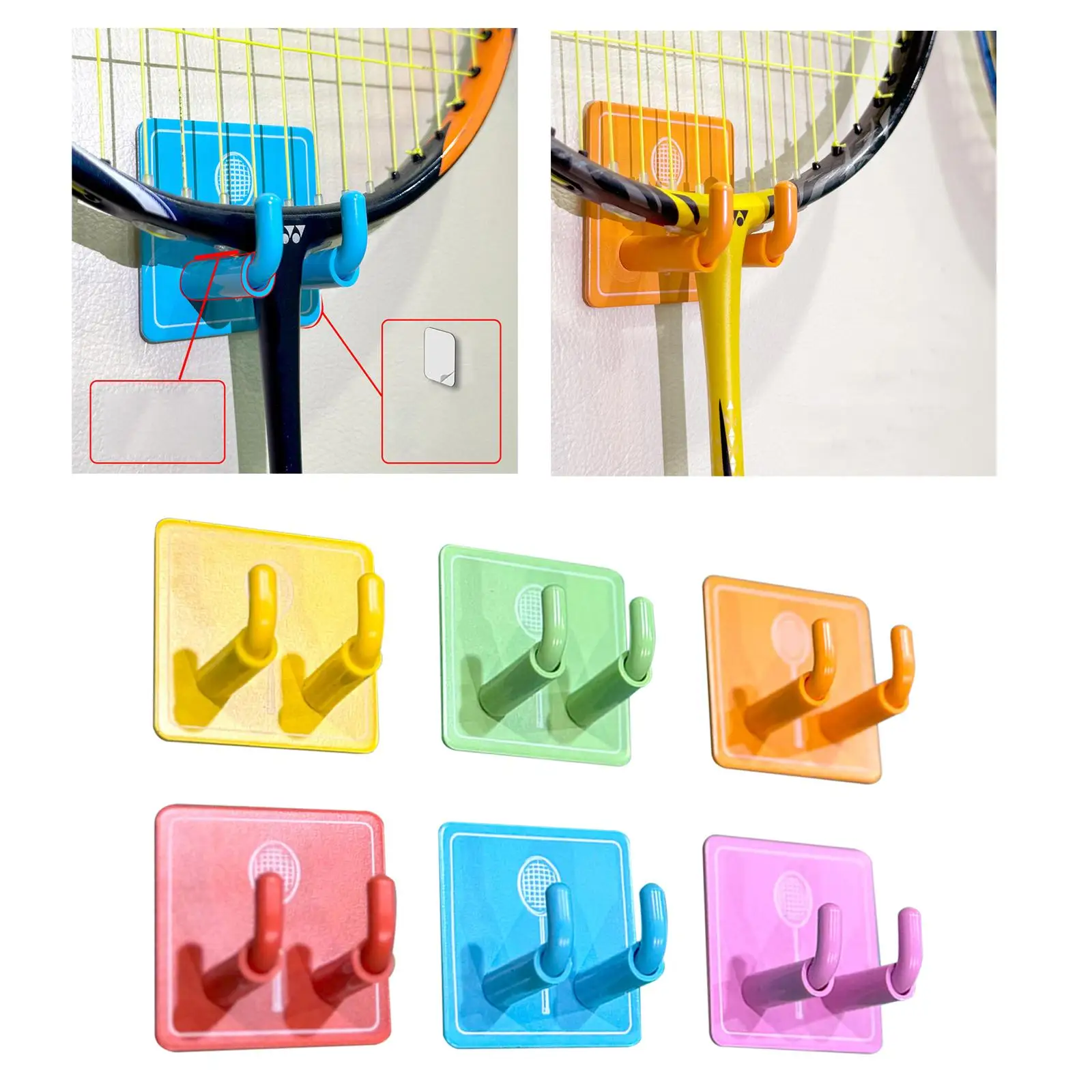 6x Wall Mounted Racket Rack Storage Organizer Rack Badminton Racket Storage Rack Badminton Racket Hook for Garage Bedroom Gym