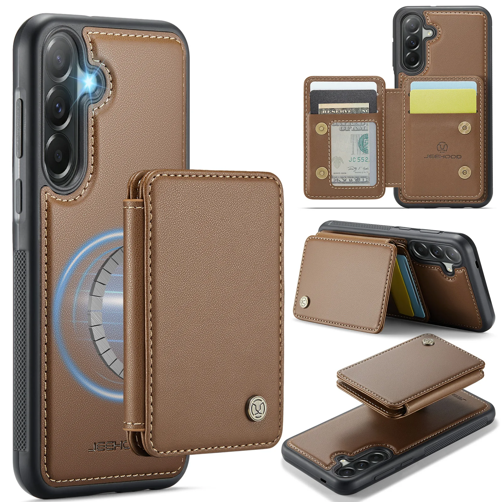 

J06 Magnetic Detachable PU Leather Wallet Phone Case For Samsung Galaxy A37 5G 2-in-1 Card Holder Kickstand Cover Protect Shell