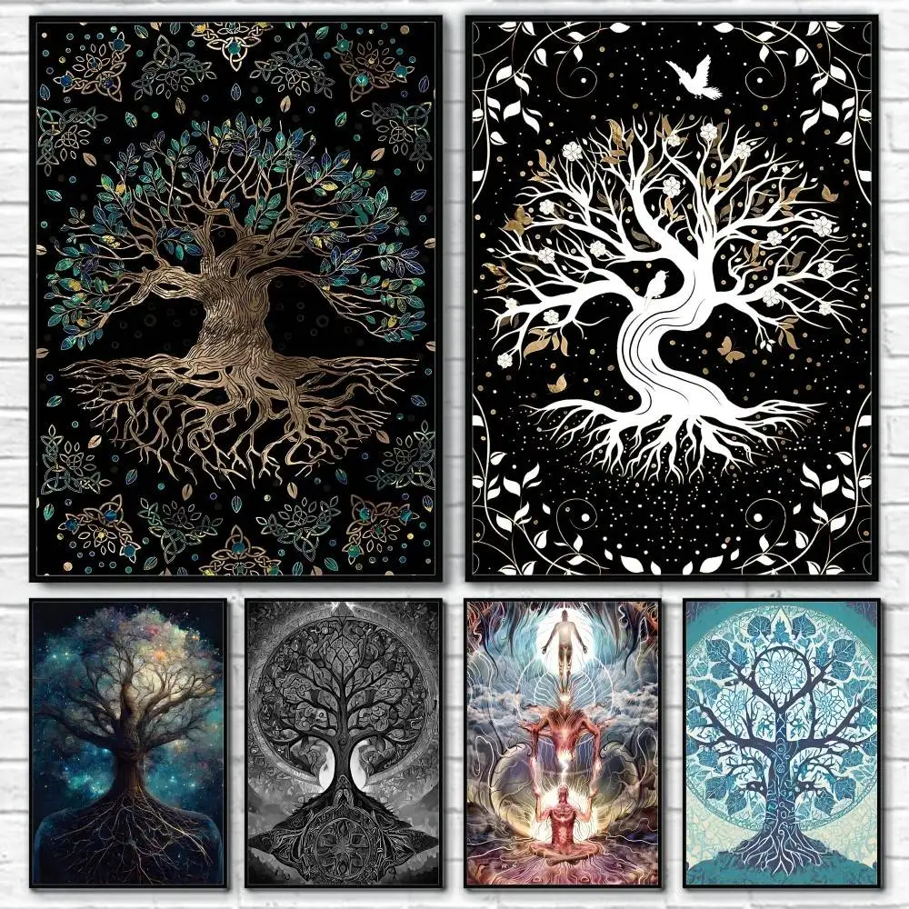 Póster de arte Mandala del árbol de la vida de S-Silvio Vieira, diseño para el hogar, pared de salón, habitación, dormitorio, decoración del hogar