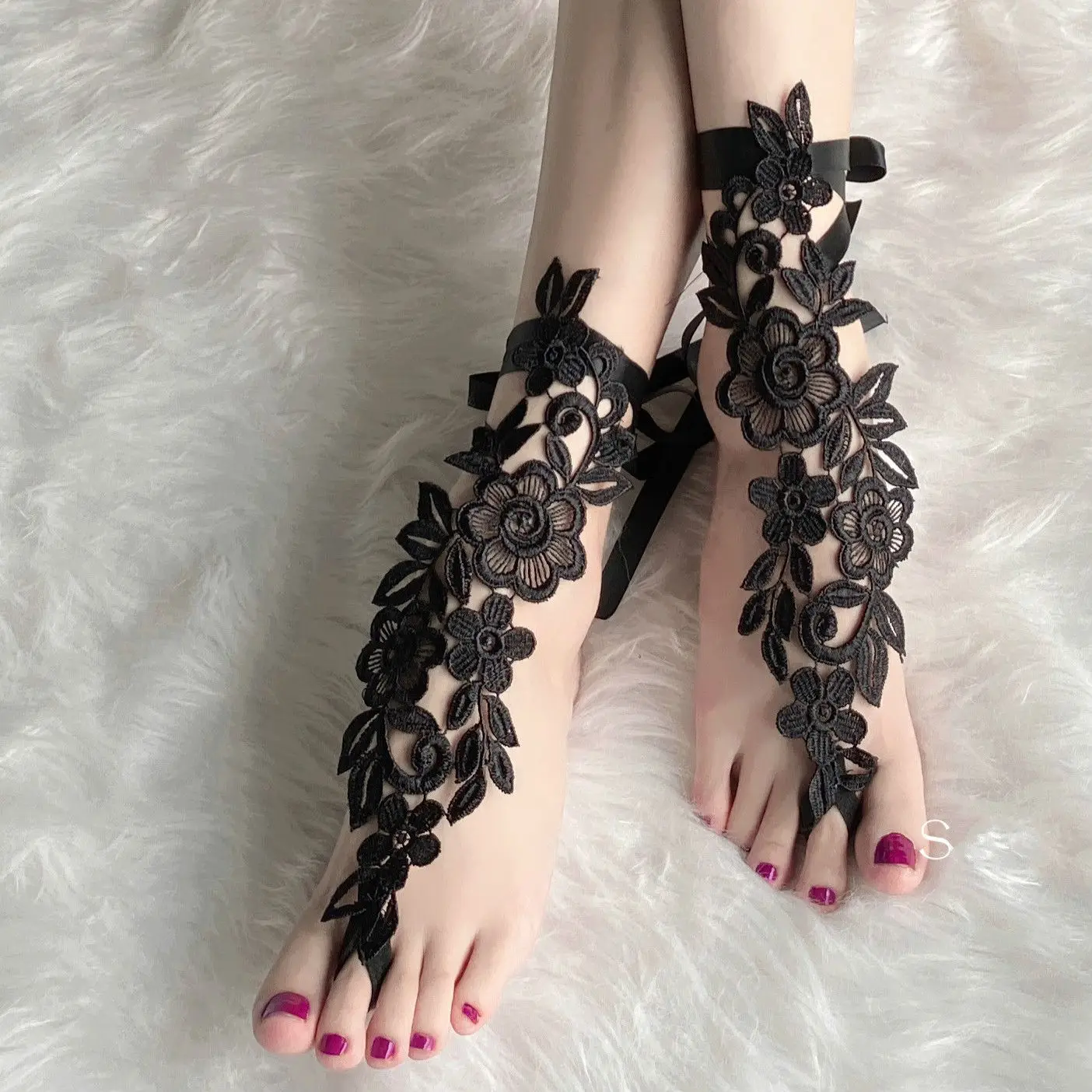 Oco para fora tecido renda tornozelo corrente feminino anime cosplay lolita meias sexy tornozelo anéis cosplay adereços