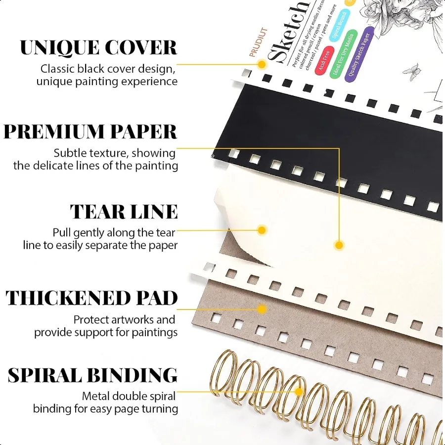 Sketch Book with 12 Color Pencil Set 90 Sheets Spiral Sketchbook for Drawing 68lb 100gsm AcidFree Sketch Pad for Artist Art Pap