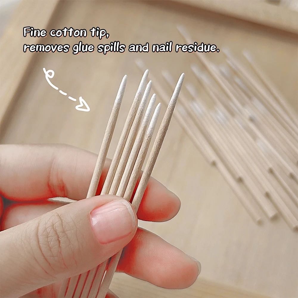 100Pcs Nails Art Wood Cotton Swab Clean Sticks Buds Tip cuticle pusher Head Manicure Detail Corrector Nail Polish Remover Tools