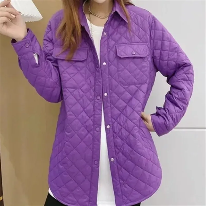 Chaqueta versátil de algodón para mujer, abrigo informal a la moda, color verde, blanco, negro y morado, Primavera, otoño e invierno, novedad de 2024