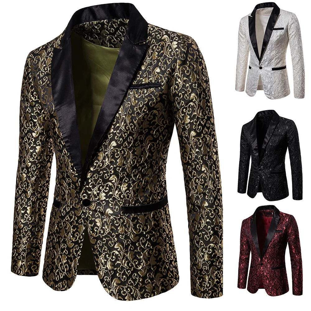 

Men's Suit Jacket Slim Fitting Jacquard Fashion Design Formal For Wedding Banquet Work Set Men Lapel Blazer