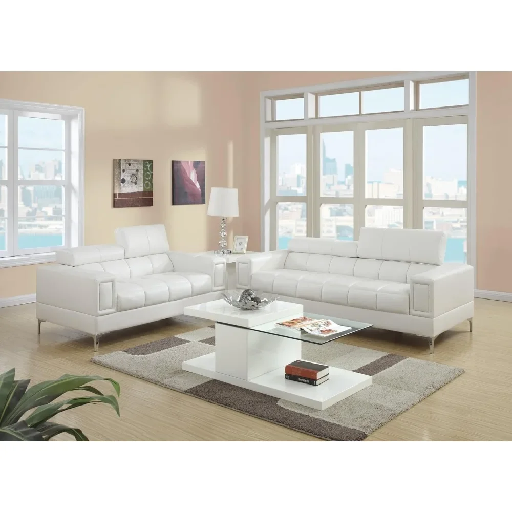 Bobkona Sierra Bonded Leather 2 Piece Sofa And Loveseat Set, White