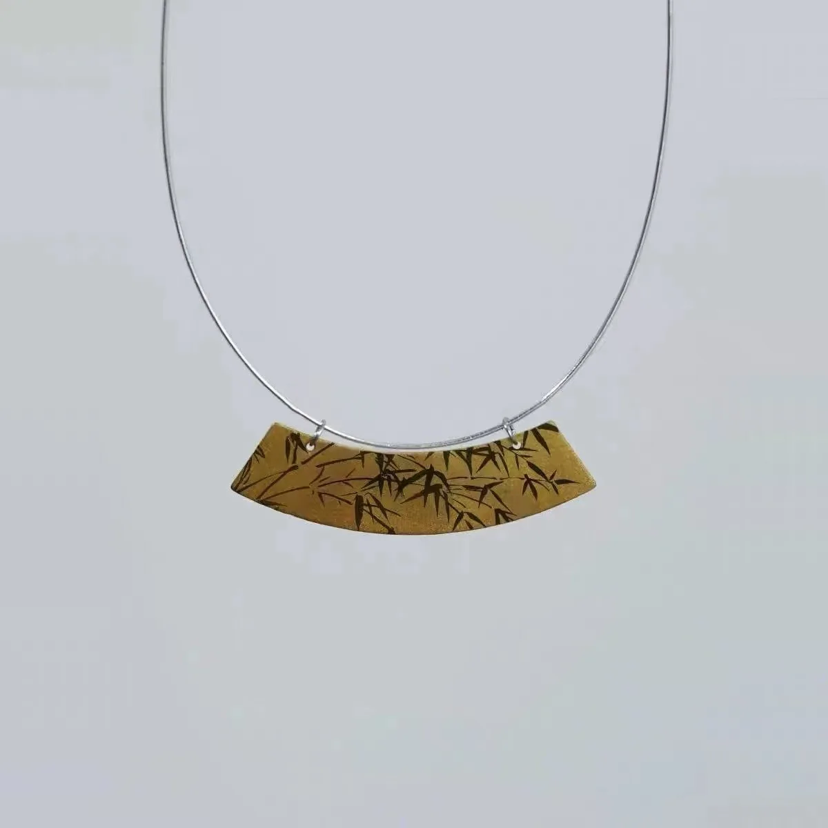 Neo-Chinese Style Black Gold Fan Shape Jewery Set Hand-drawn Bamboo Tassel Eardrop Dangle Bar Necklace Silver Artist Jewellery