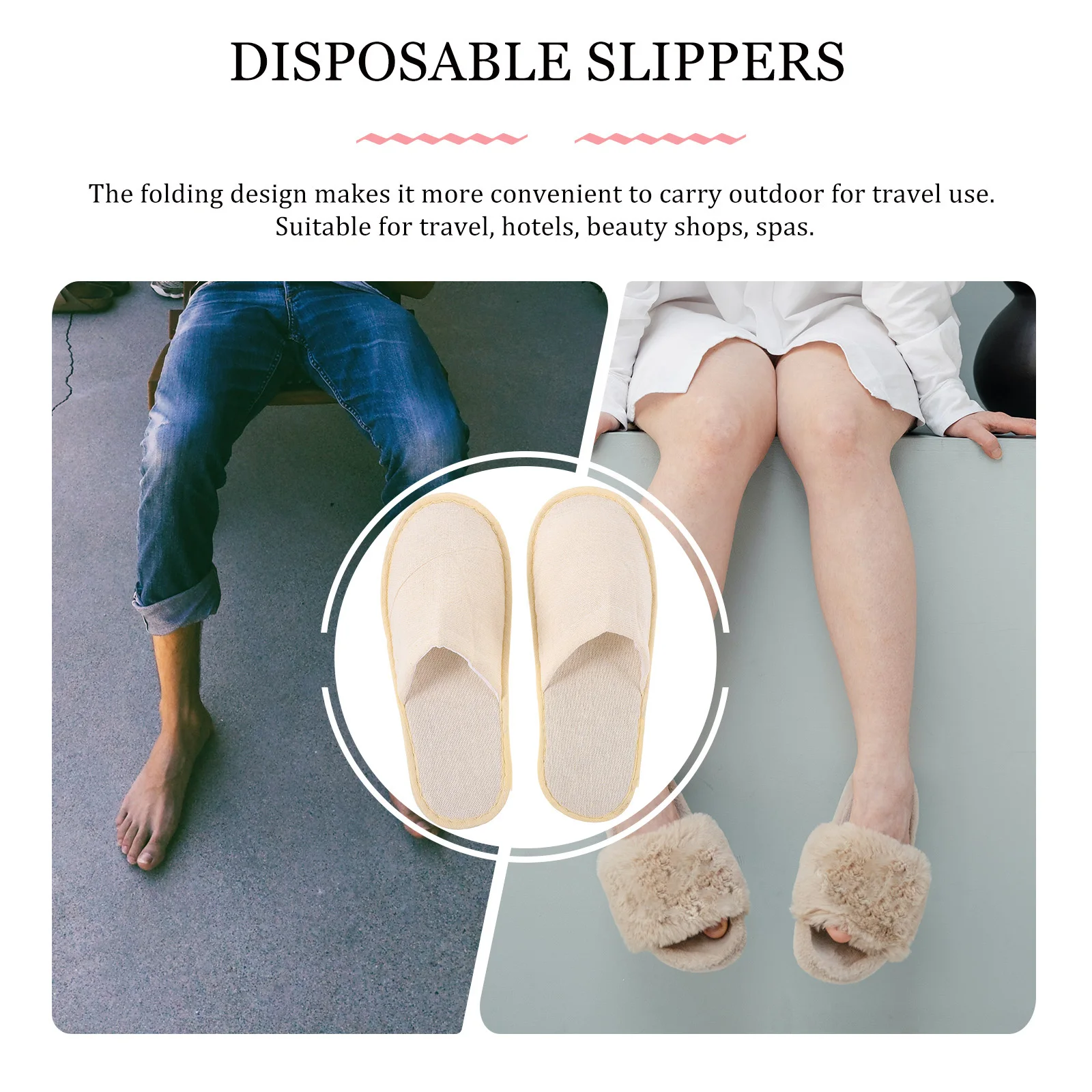 

6 Pairs Foldable Slippers Portable Travel Guest Pedicure Cotton Linen Unisex 38-42 Size Random Color For Home Hotel Spa