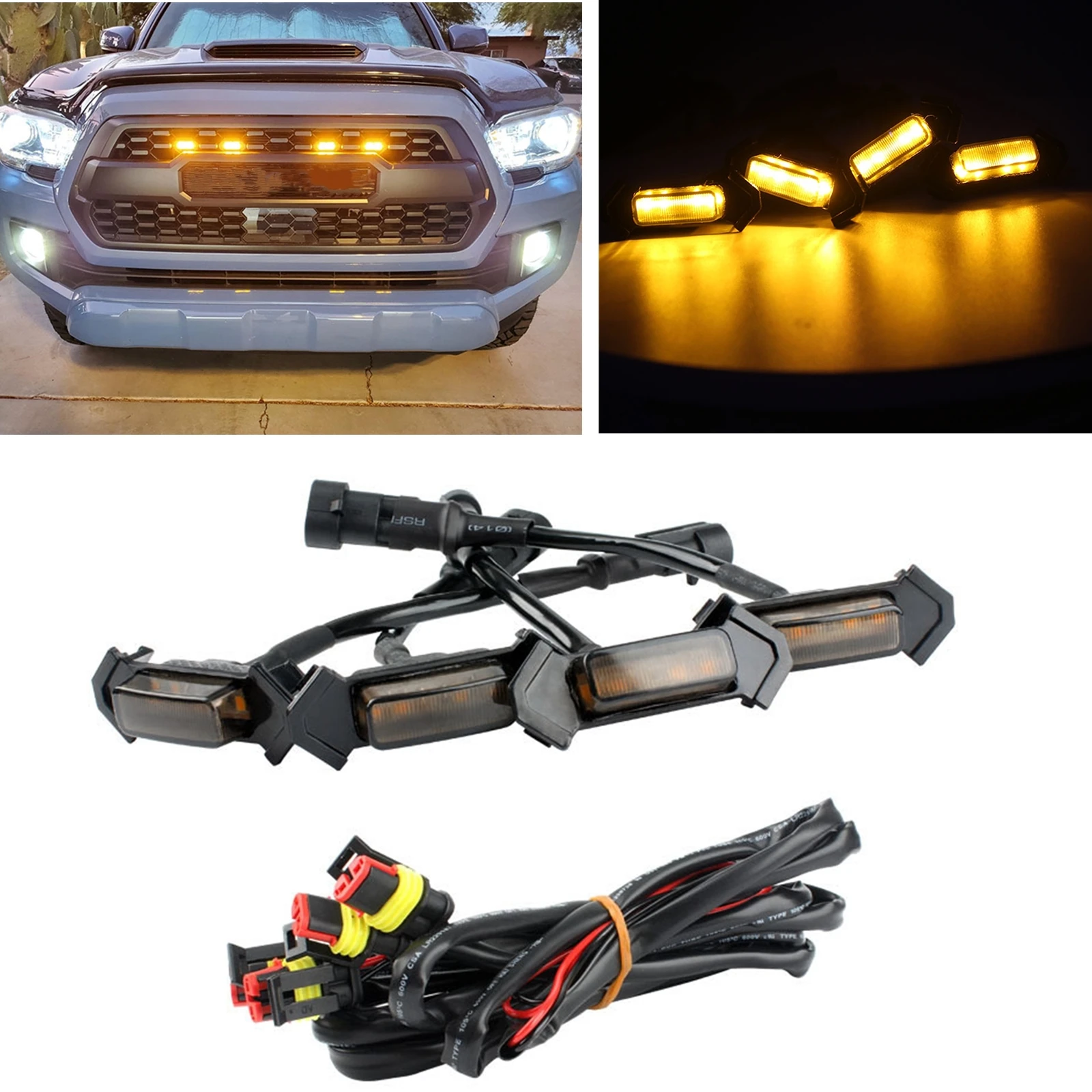 

TRD Pro Raptor Style Amber Lens LED Grille Light For Toyota Tacoma 2016-2021 Car Front Grill Lamp Strip Turn Marker Bulb Yellow