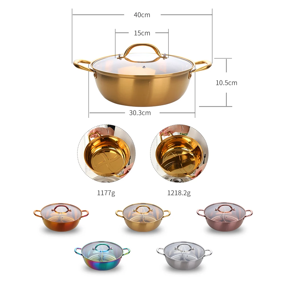 Hot Pot Twin Divided Stainless Steel Double-flavor Hot Pot Cooking Tool Single-Layer Compatible Soup Stock Pots Kitchen Utensils