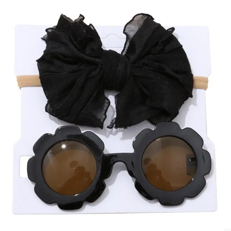 N84E opaska z kokardą i zestaw okularów przeciwsłonecznych dla dziecka opaska do włosów okulary dla dziewczynek dziecięca
