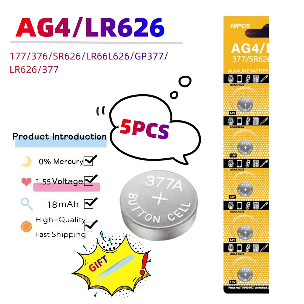 2-10PCS AG4 LR626 1.55V Alkaline Horloge Batterij 377 SR626 177 626A 377A CX66W Voor Speelgoed rekenmachine Autosleutel Klok Knoopcel