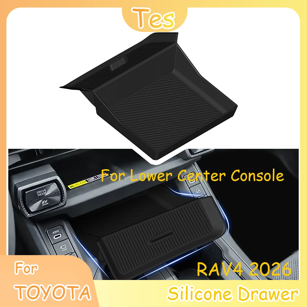 

Center Console Lower Silicone Drawer Storage Box Organizer Tray For Toyota RAV4 2026 Car Interior Accessories Black