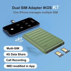 2024 Non PTA Dual Sim Dual Standby Adapter iKOS K7 Call/SMS/Data Share For iPhone5-15 Pro Max/ i Pod Touch /i Pad