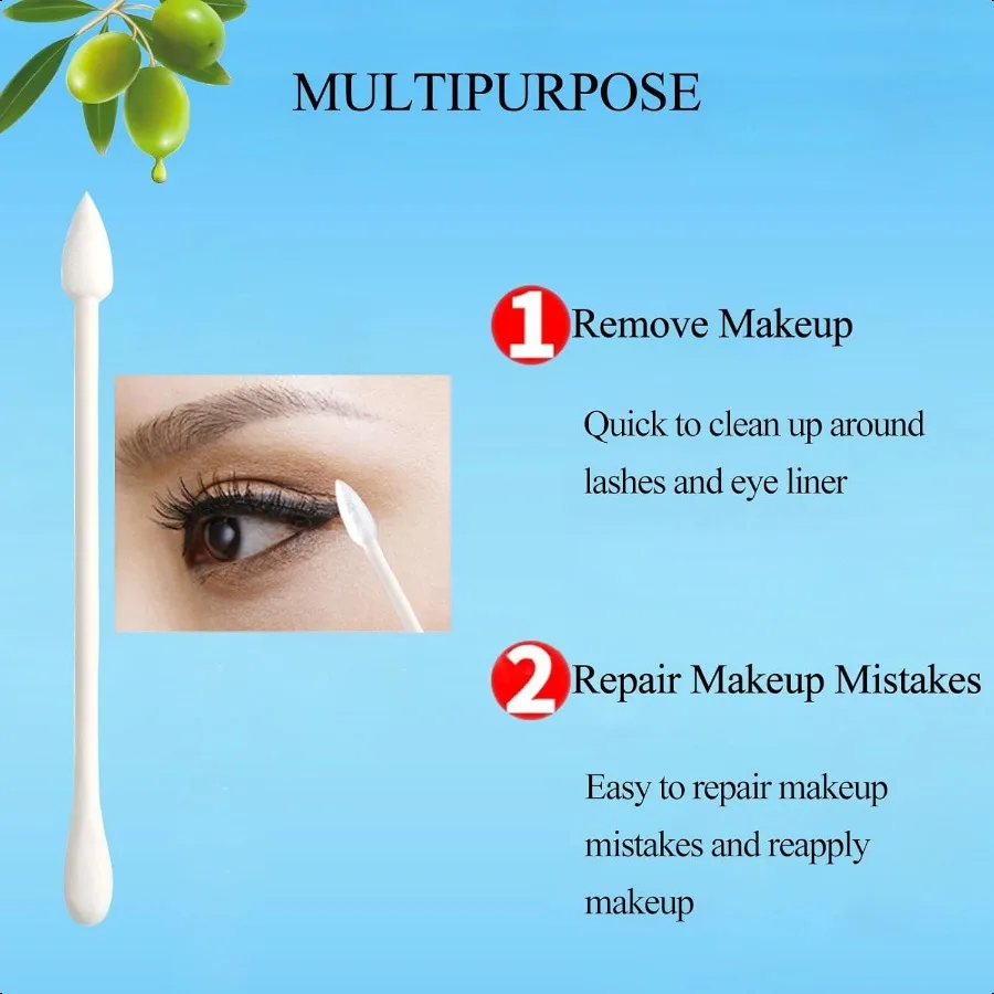 Olive Oil Makeup Remove Cotton Swabs Individually Wrapped Double Tipped Paper Sticks 100 Count Round Pointed End
