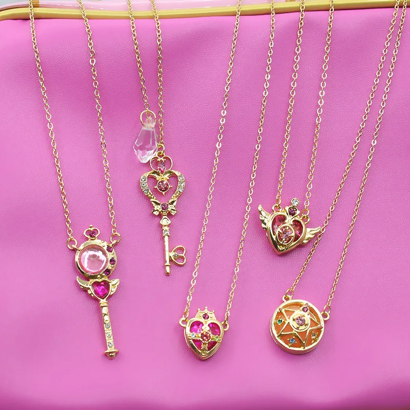 Sailor Moon New Necklaces Cute Cartoon Magic Wand Neck Decoration Fashion Student Plated Jewellery Children\'s Birthday Gifts