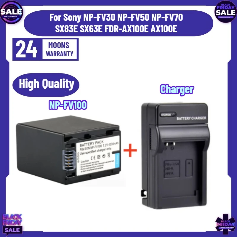 NP-FV100 Battery NP FV100 Bateria + Charger for Sony NP-FV30 NP-FV50 NP-FV70 SX83E SX63E FDR-AX100E AX100E