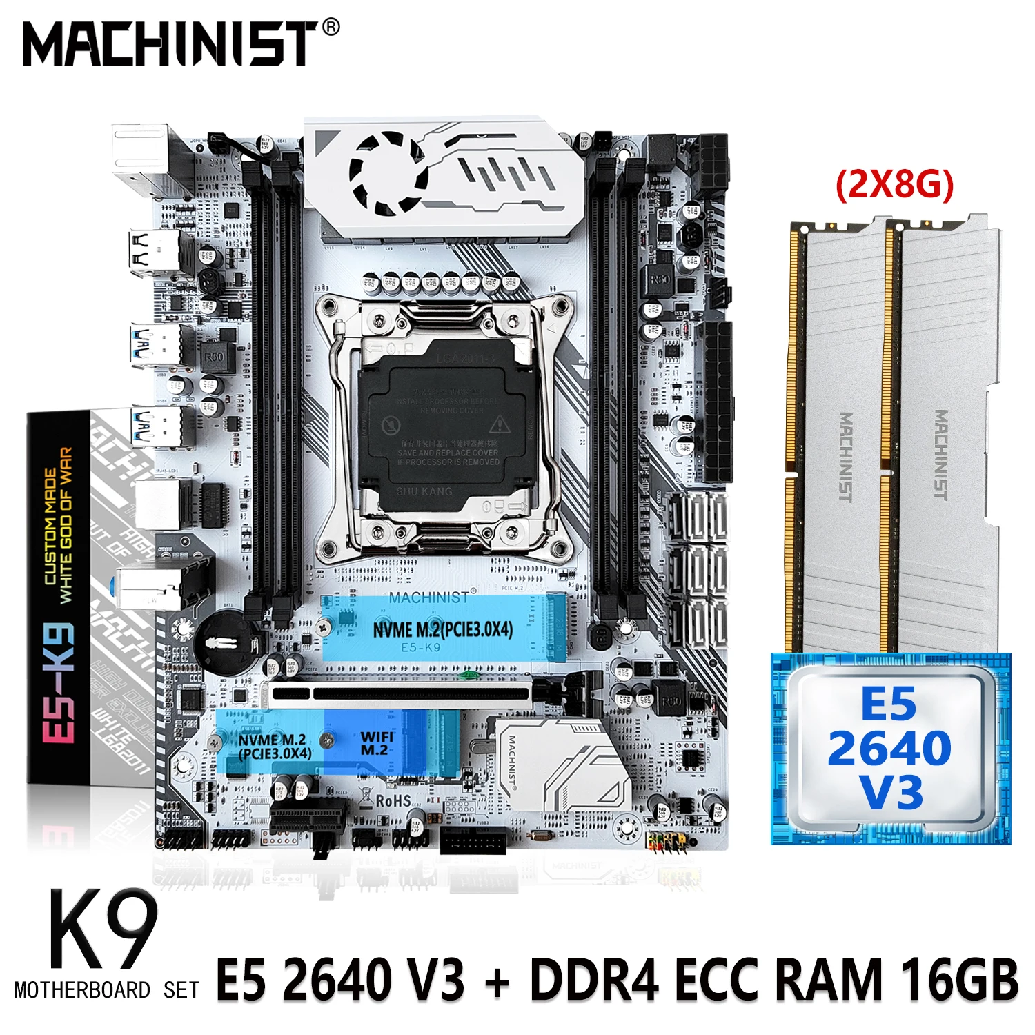 MACHINIST X99 Motherboard LGA 2011-3 Set With Xeon Kit E5 2640 V3 CPU Processor 2X8G=16GB DDR4 ECC RAM Memory Nvme Sata M.2 K9