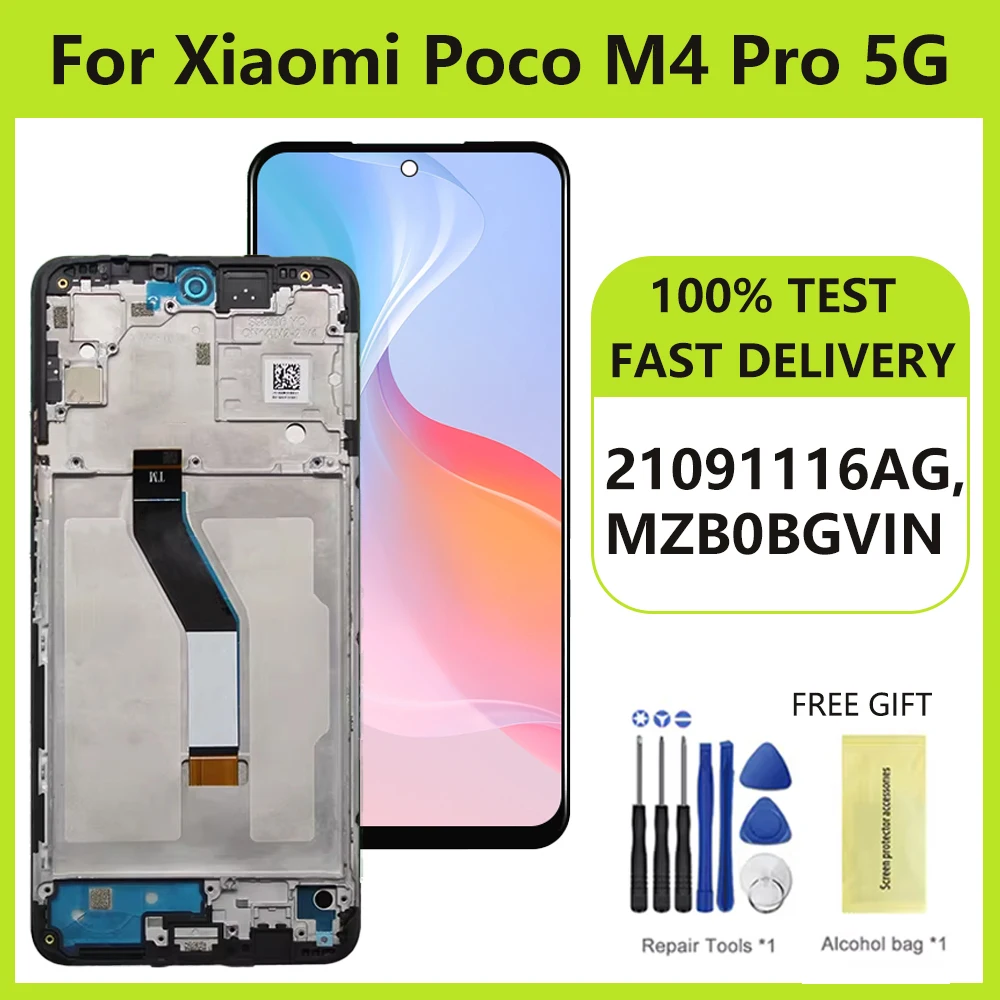 6.6\'\' Screen For Xiaomi POCO M4 Pro 5G LCD MZB0BGVI 21091116AG Display Touch Screen Digitizer Assembly For POCO M4 Pro 5G LCD