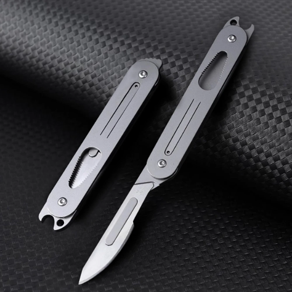 High hardness stainless steel folding surgical knife for outdoor camping, portable knife with 10pcs blades included