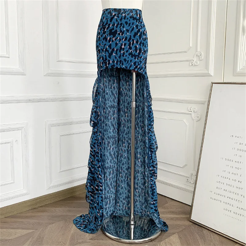 

Women's skirt New high waisted slim fit long skirt for spring 2026 printed women's half skirt Stacked ruffled fishtail skirt y2k