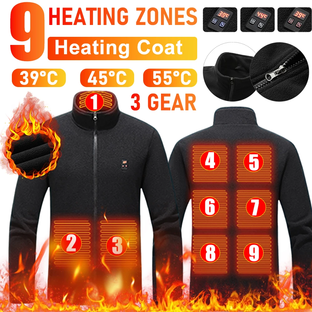 9 Area Heated Coat Men Women Winter Thermal Jacket USB Heating Vest Body Warmer Coat For Outdoor Camping Hiking Skiing Jacket